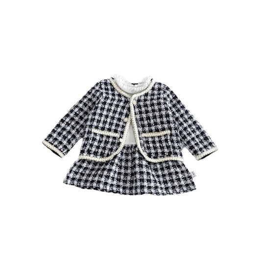 MyKids-USA® Arrival Autumn Baby Kids Girls Long Sleeves Plaid Coat and Color Patchwork Top Clothing Set