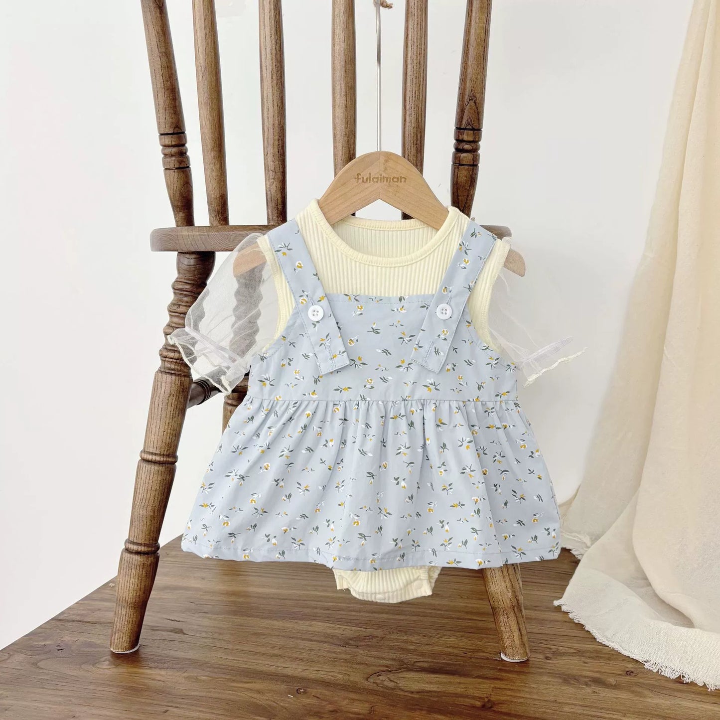 Summer Arrival Baby Kids Girls Sleeveless Floral Pattern Strap Overalls and Beige Onesies Clothing Set, MyKids-USA®, Baby & Toddler Outfits, MyKids-USA -  -  -  -  -  -  - 