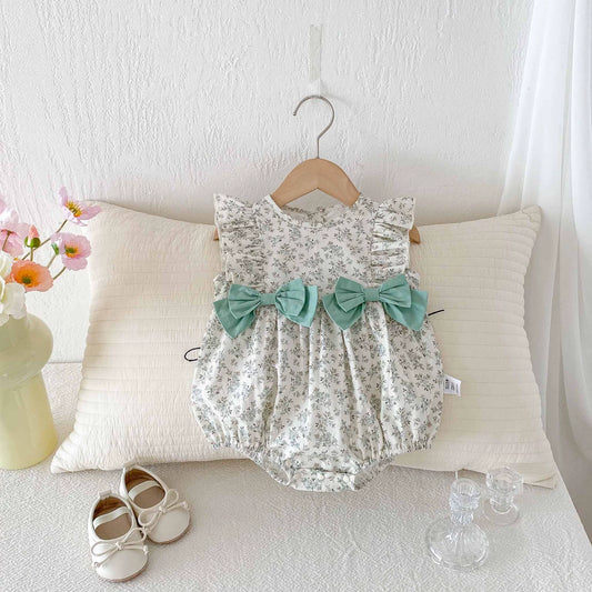 Summer Arrival Baby Girls Cute Fly Sleeves Butterfly-bows Decorated Floral Onesies, MyKids-USA®, Baby One-Pieces, MyKids-USA - Size/Age - 66 (3-6M) - Color - Purple -  -  - TR2506101811-A