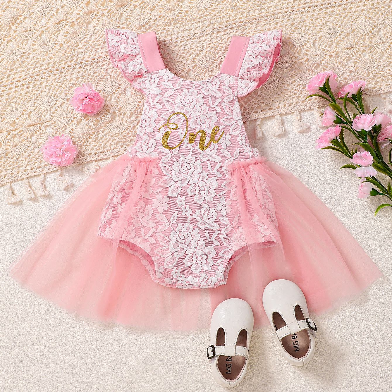 Summer Arrival Baby Girls Fly Sleeves Lace Flowers Pattern Bodysuit, MyKids-USA®, Baby & Children's One-Pieces, MyKids-USA - Size/Age - 80 (9-12M) - Color - Pink -  -  - TR2605242250-A.