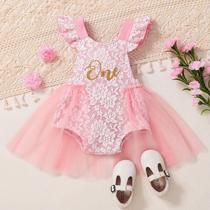 Summer Arrival Baby Girls Fly Sleeves Lace Flowers Pattern Bodysuit, MyKids-USA®, Baby & Children's One-Pieces, MyKids-USA - Size/Age - 80 (9-12M) - Color - Pink -  -  - TR2605242250-A.