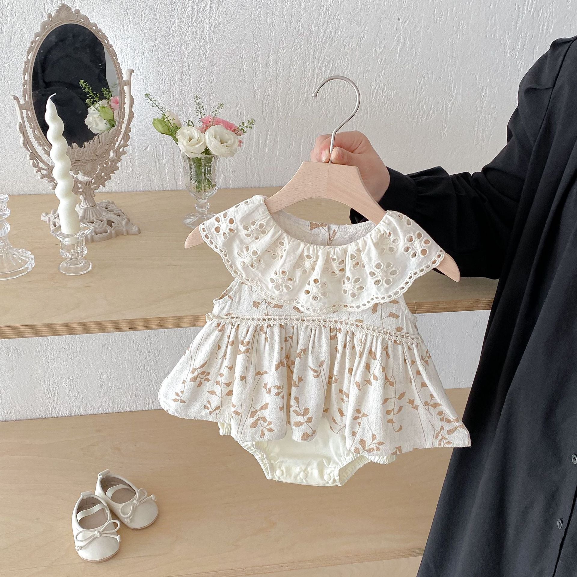 Summer Arrival Baby Girls Casual Sleeveless Leaves Pattern Dress Design Onesies, MyKids-USA®, Baby One-Pieces, MyKids-USA - Size/Age - 66 (3-6M) - Color - Apricot -  -  - TR2505102212-A