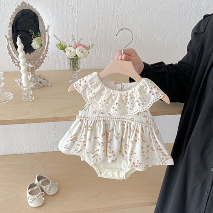 Summer Arrival Baby Girls Casual Sleeveless Leaves Pattern Dress Design Onesies, MyKids-USA®, Baby One-Pieces, MyKids-USA - Size/Age - 66 (3-6M) - Color - Apricot -  -  - TR2505102212-A