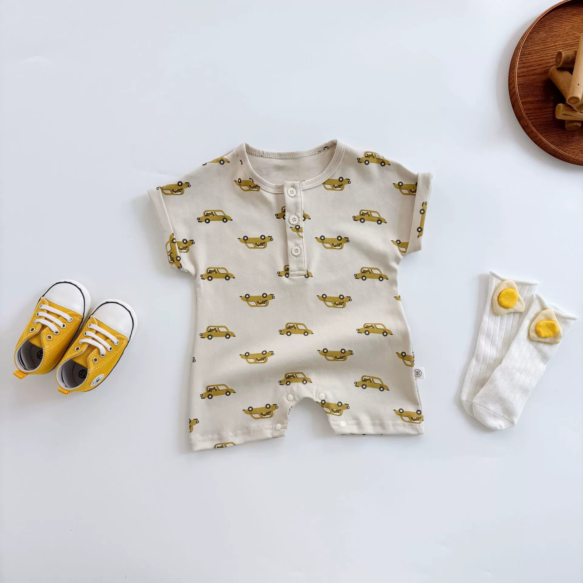 Summer Arrival Baby Unisex Cartoon Cars Pattern Short Sleeves Rompers, MyKids-USA®, Baby One-Pieces, MyKids-USA - Size/Age - 66 (3-6M) - Color - Apricot -  -  - TR2505312123-A