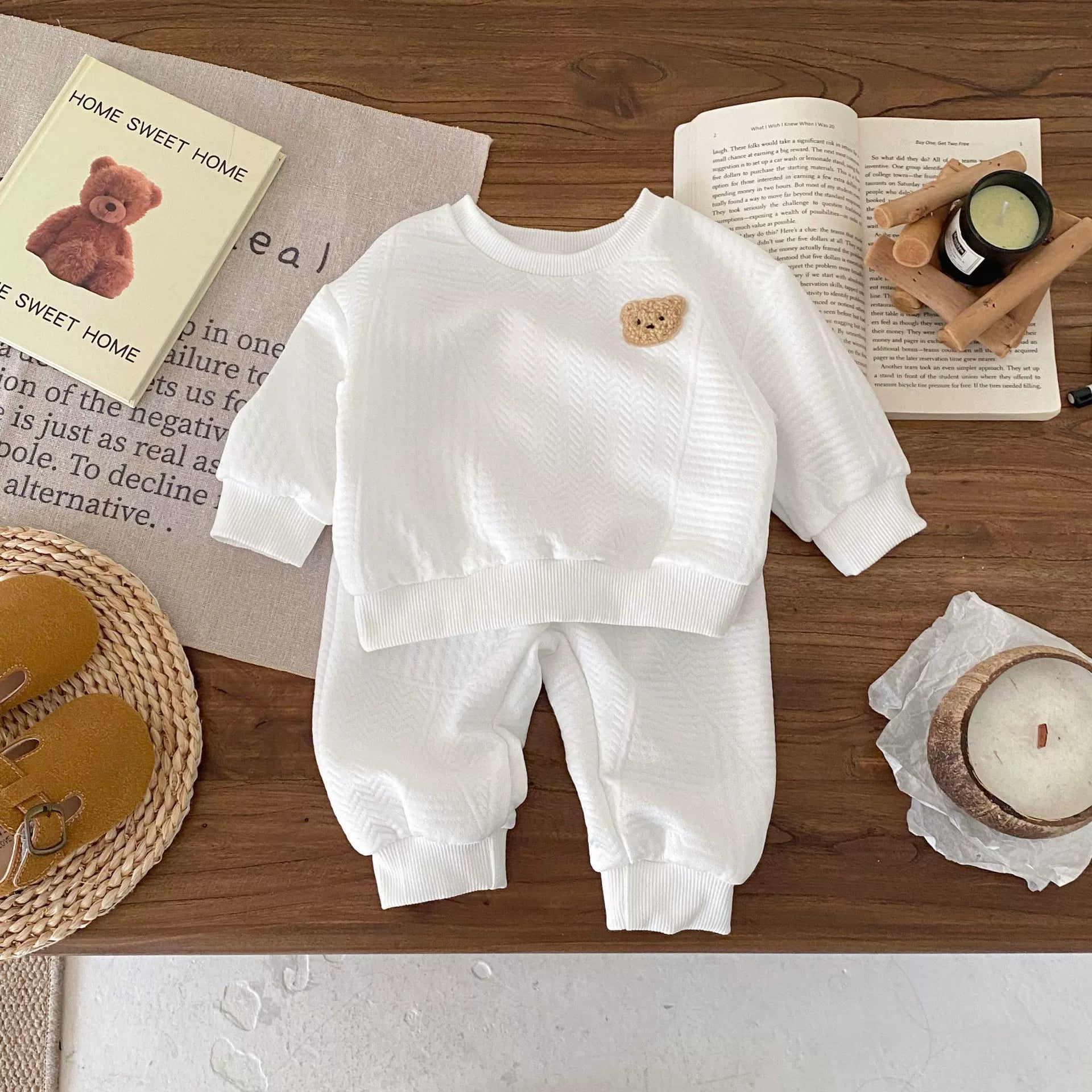 Autumn and Spring Baby Kids Long Sleeves Cute Teddy Bear Pattern Pullover and Pants Clothing Set, MyKids-USA®, Baby & Toddler Outfits, MyKids-USA - Size/Age - 66 (3-6M) - Color - Beige -  -  - TR2512071732-A.