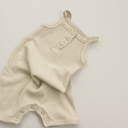 Summer Arrival Baby Sleeveless Plain Waffle Grid Rompers Bodysuits