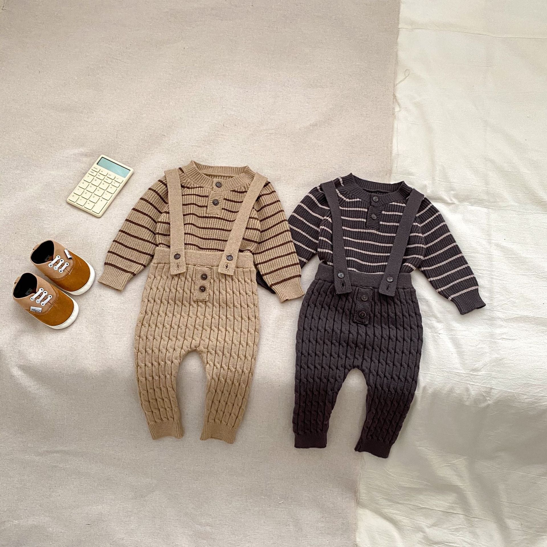 Baby Kids Unisex Long Sleeves Striped Knitted Sweater and Overalls, MyKids-USA®, Baby & Toddler Outfits, MyKids-USA -  -  -  -  -  -  - 