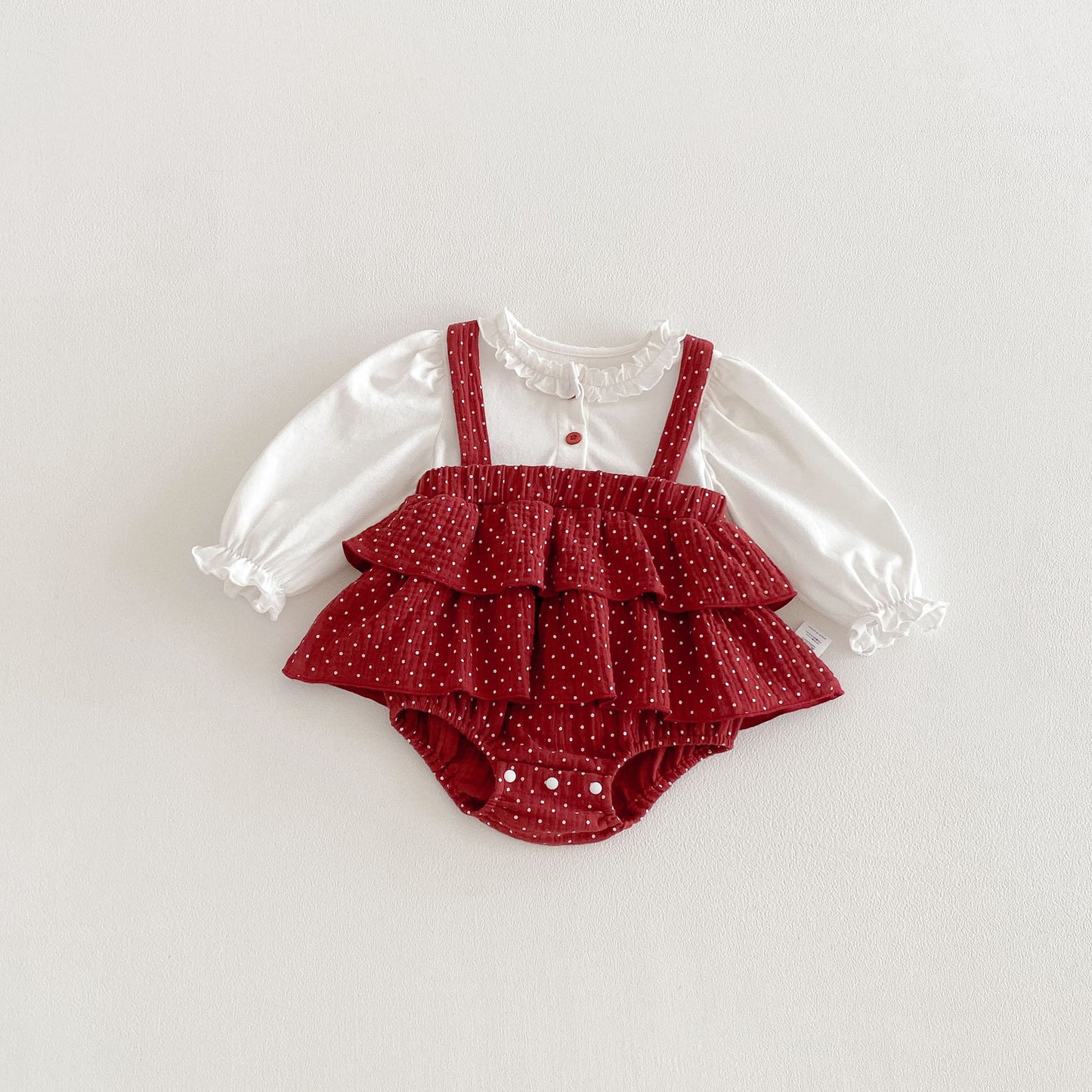 Spring Arrival Baby Girls Long Sleeves Ruffle Neck Color Patchwork Bodysuit, MyKids-USA®, Baby One-Pieces, MyKids-USA - Size/Age - 66 (3-6M) - Color - Beige -  -  - TR2603011537-A.