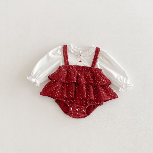 Spring Arrival Baby Girls Long Sleeves Ruffle Neck Color Patchwork Bodysuit, MyKids-USA®, Baby One-Pieces, MyKids-USA - Size/Age - 66 (3-6M) - Color - Beige -  -  - TR2603011537-A.
