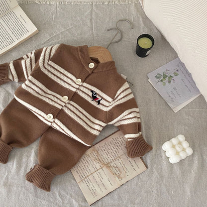 Winter and Autumn Baby Kids Unisex Striped Long Sleeves Cardigan and Pants Knitted Clothing Set, MyKids-USA®, Baby & Toddler Outfits, MyKids-USA - Size/Age - 66 (3-6M) - Color - Brown -  -  - TR2510222337-B