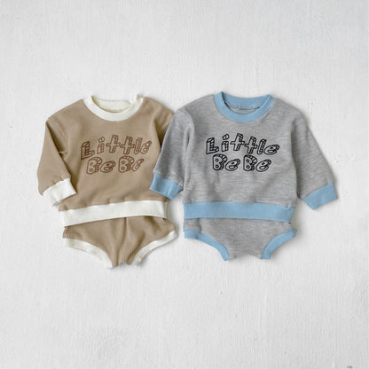 Arrival Summer and Spring Baby Unisex Long Sleeves Letters Pattern Pullover and Shorts Clothing Set