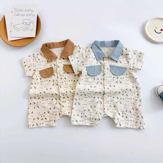 Summer Arrival Baby Boys Cartoon and Letters Pattern Short Sleeves Rompers with Turn-down Collar, MyKids-USA®, Baby One-Pieces, MyKids-USA -  -  -  -  -  -  - 
