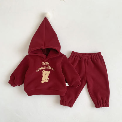 Winter and Autumn Baby Kids Unisex Letters and Teddy Bear Pattern Long Sleeves Hoodies and Red Pants Christmas Clothing Set, MyKids-USA®, Baby & Toddler Outfits, MyKids-USA - Size/Age - 66 (3-6M) - Color - Red -  -  - TR2511242359-A