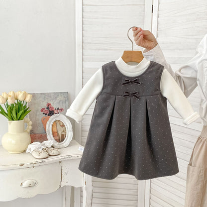 Winter and Autumn Baby Kids Girls Sleeveless Dots Pattern Dress and Plain Top Clothing Set, MyKids-USA®, Baby & Toddler Outfits, MyKids-USA - Size/Age - 73 (6-9M) - Color - Grey -  -  - TR2512031805-A
