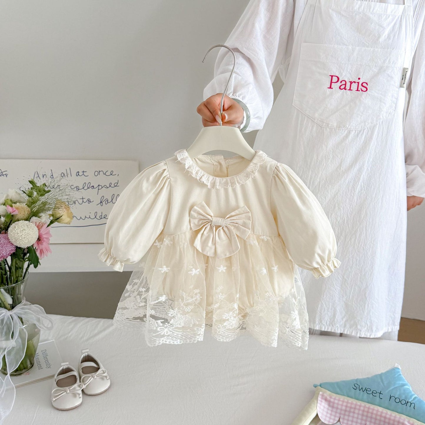 MyKids-USA® Autumn Arrival Baby Girls Long Sleeves Cute Lace Embroidered Pattern Bodysuit Dress
