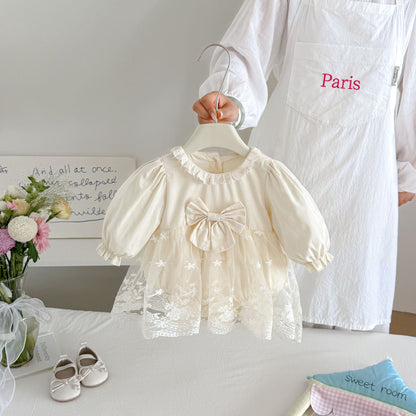 MyKids-USA® Autumn Arrival Baby Girls Long Sleeves Cute Lace Embroidered Pattern Bodysuit Dress