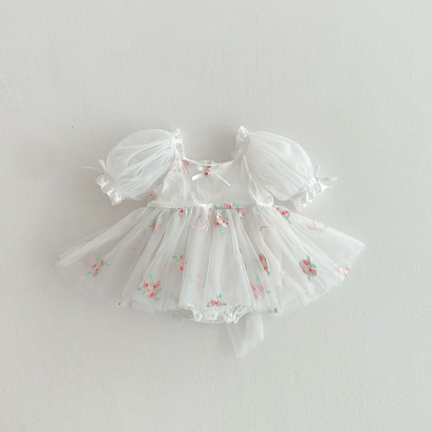 Summer Arrival Baby Girls Flowers Embroidered Tulle Design Short Sleeves Onesies, MyKids-USA®, Baby One-Pieces, MyKids-USA - Size/Age - 66 (3-6M) - Color - White -  -  - TR2506141130-A