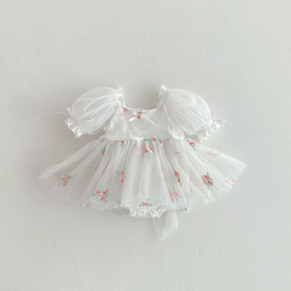 Summer Arrival Baby Girls Flowers Embroidered Tulle Design Short Sleeves Onesies, MyKids-USA®, Baby One-Pieces, MyKids-USA - Size/Age - 66 (3-6M) - Color - White -  -  - TR2506141130-A