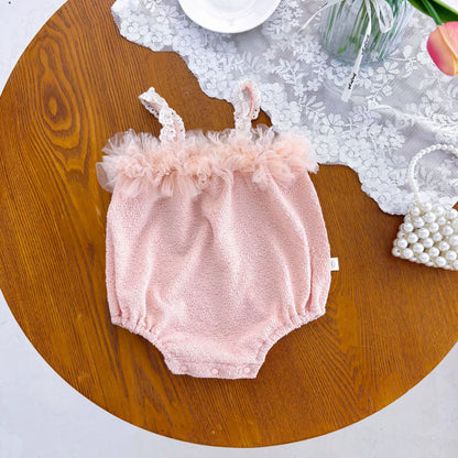 Summer Arrival Baby Girls Cute Sleeveless Ruffle Lace Decorated Onesies, MyKids-USA®, Baby One-Pieces, MyKids-USA - Size/Age - 66 (3-6M) - Color - Pink -  -  - TR2506052248-A