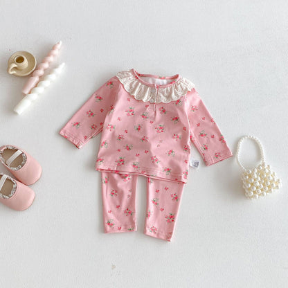 Autumn and Spring Baby Kids Girls Long Sleeves Cute Floral Pattern Top and Pants Clothing Set, MyKids-USA®, Baby & Toddler Outfits, MyKids-USA - Size/Age - 66 (3-6M) - Color - Pink -  -  - TR2512082127-A.