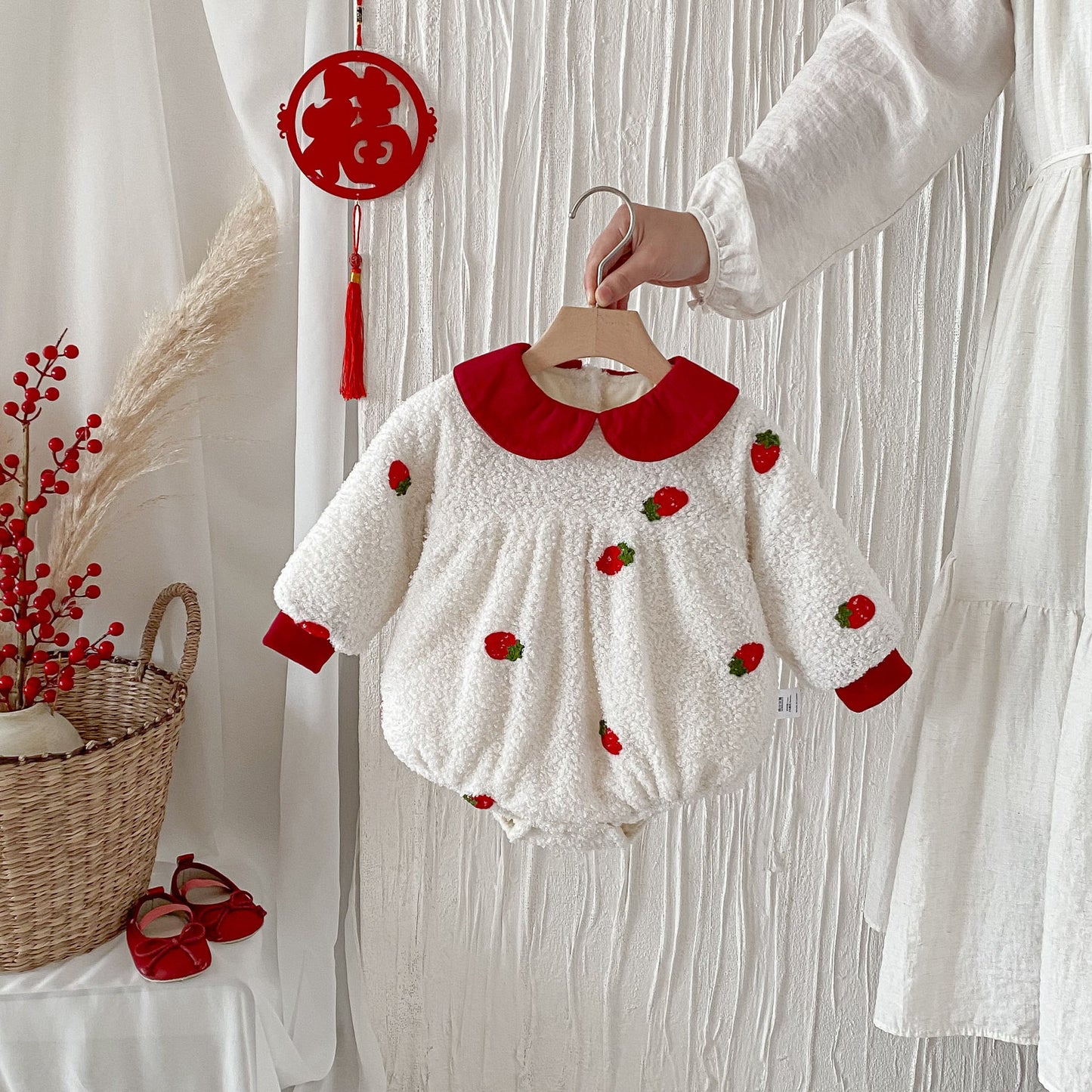 Winter Arrival Baby Girls Long Sleeves Strawberry Pattern Fluffy Warm Onesies, MyKids-USA®, Baby One-Pieces, MyKids-USA - Size/Age - 66 (3-6M) - Color - Red -  -  - TR2511142317-A