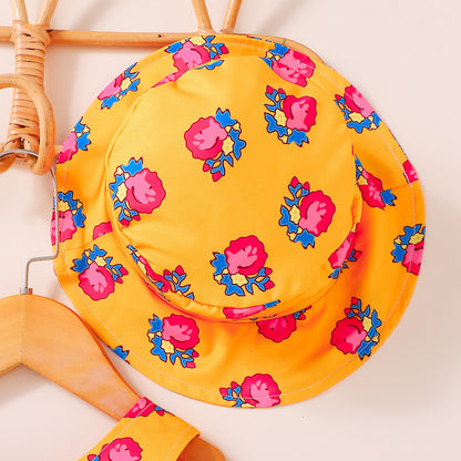 Design Summer Baby Kids Girls Sleeveless Flowers Pattern Dress with Hat