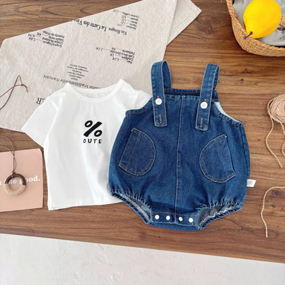 Summer Hot Selling Baby Kids Unisex Sleeveless Denim Blue Strap Onesies Overalls and White T-Shirt Clothing Set, MyKids-USA®, Baby & Toddler Outfits, MyKids-USA - Size/Age - 66 (3-6M) - Color - Beige -  -  - TR2505172055-A
