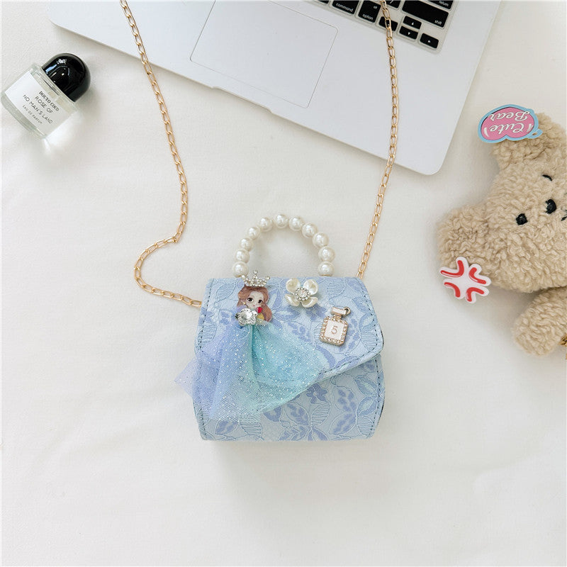 Stylish Floral Carry-On Girls’ Portable Beaded Princess Crossbody Handbag