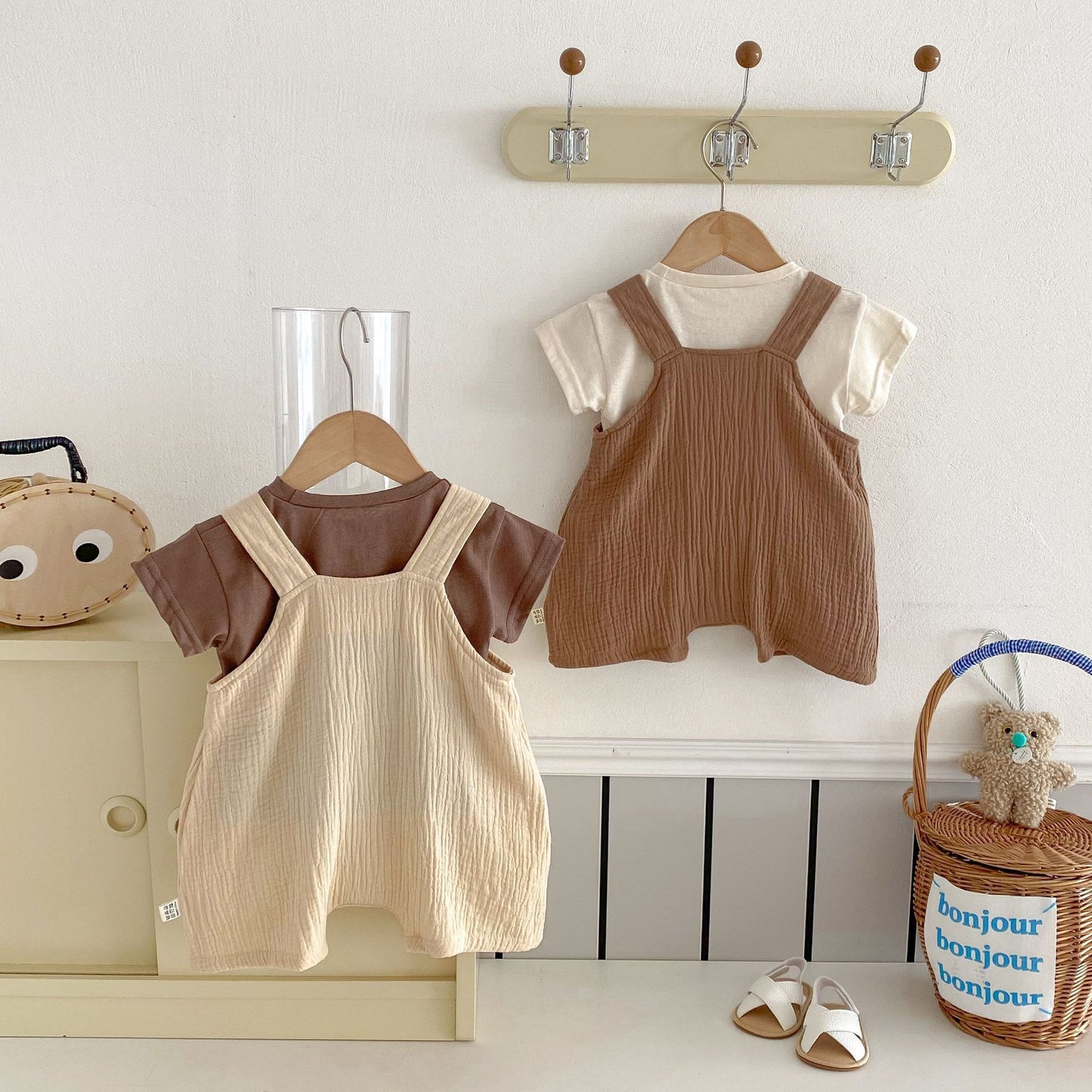 Summer Hot Selling Baby Kids Unisex Sleeveless Plain Solid Color Strap Overalls and Pocketed T-Shirt Clothing Set, MyKids-USA®, Baby & Toddler Outfits, MyKids-USA -  -  -  -  -  -  - 