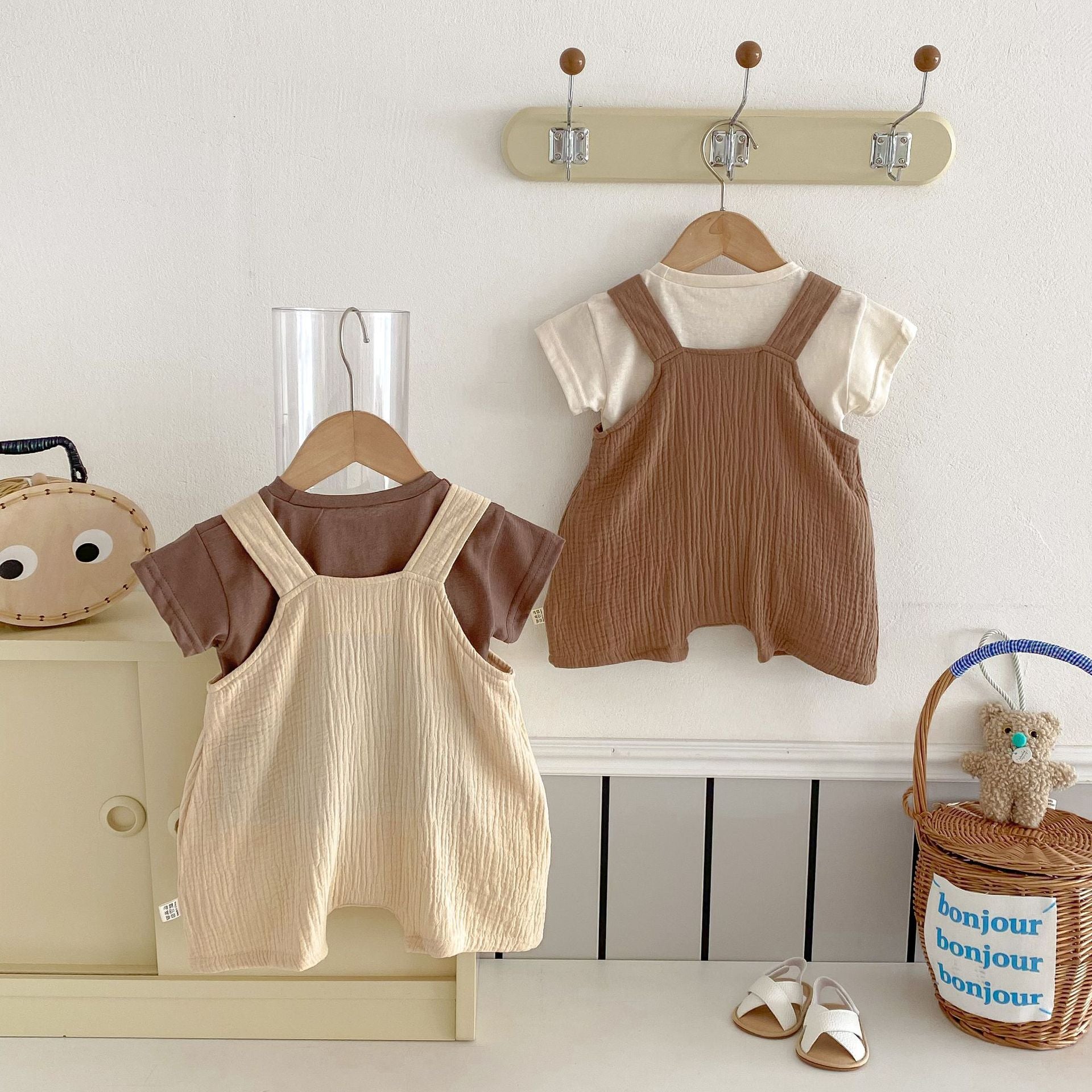 Summer Hot Selling Baby Kids Unisex Sleeveless Plain Solid Color Strap Overalls and Pocketed T-Shirt Clothing Set, MyKids-USA®, Baby & Toddler Outfits, MyKids-USA -  -  -  -  -  -  - 