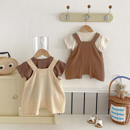 Summer Hot Selling Baby Kids Unisex Sleeveless Plain Solid Color Strap Overalls and Pocketed T-Shirt Clothing Set, MyKids-USA®, Baby & Toddler Outfits, MyKids-USA -  -  -  -  -  -  - 