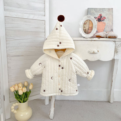 Winter Arrival Baby Kids Unisex Moons and Stars Pattern Long Sleeves Fleece-lined Hooded Coat, MyKids-USA®, Puffer Jackets, MyKids-USA - Size/Age - 73 (6-9M) - Color - Beige -  -  - TR2512011807-A