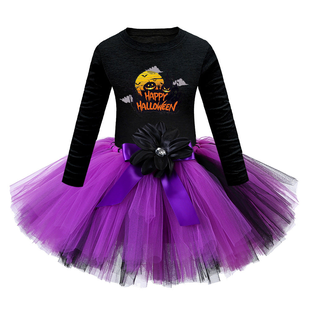 Arrival Girls’ Halloween Costume: Long Sleeves Cartoon Print Witches Cosplay Party Tulle Patchwork Dress, MyKids-USA®, Costume Dresses, MyKids-USA - Size/Age - S (1-3Y) - Color - Apricot -  -  - TR2409081550.