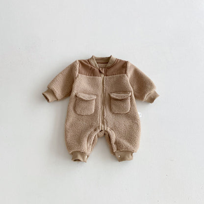 Winter Arrival Baby Unisex Long Sleeves Zip-up Fluffy Casual Rompers, MyKids-USA®, Baby One-Pieces, MyKids-USA - Size/Age - 66 (3-6M) - Color - Brown -  -  - TR2511232339-A