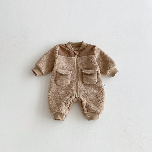 Winter Arrival Baby Unisex Long Sleeves Zip-up Fluffy Casual Rompers, MyKids-USA®, Baby One-Pieces, MyKids-USA - Size/Age - 66 (3-6M) - Color - Brown -  -  - TR2511232339-A