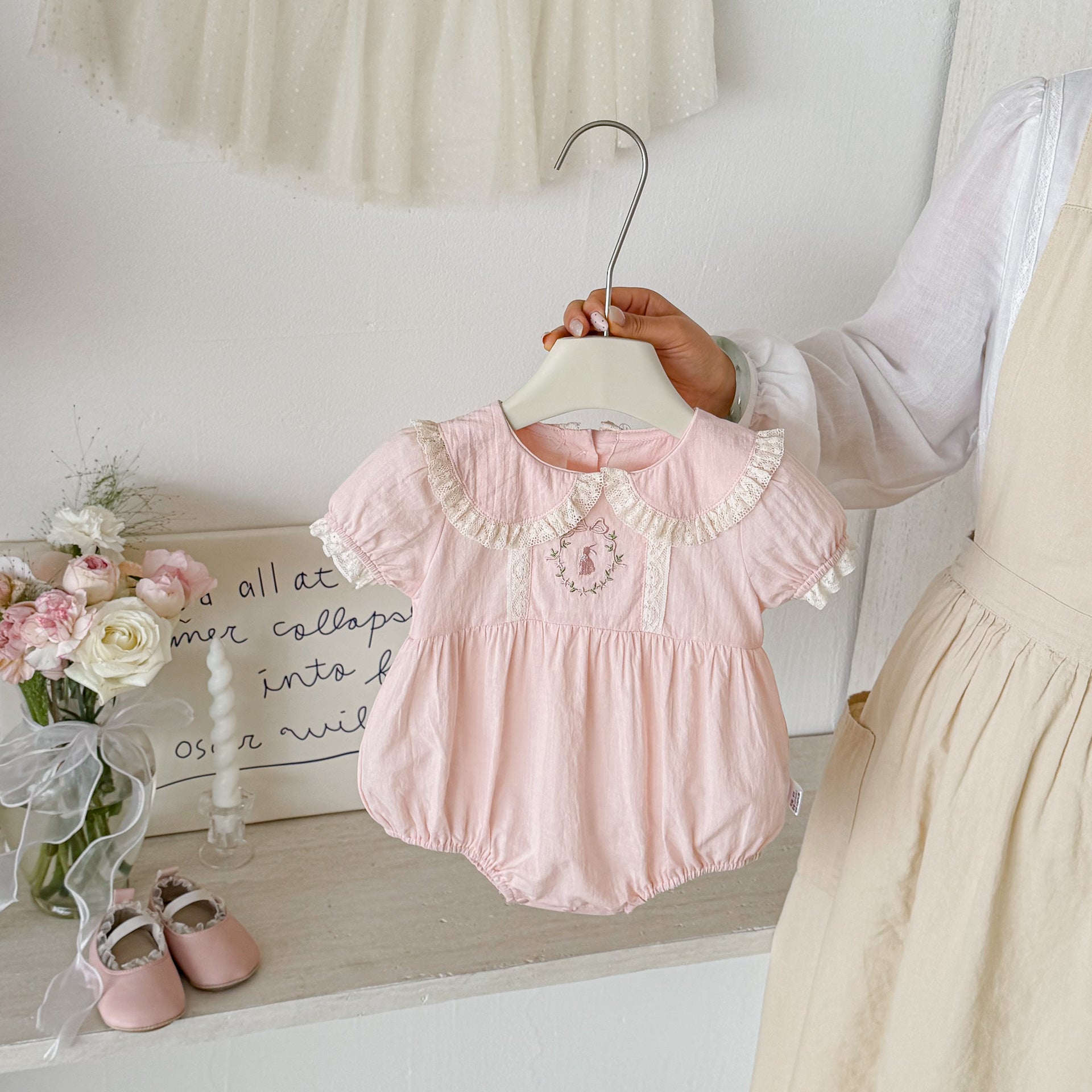 Summer Arrival Baby Girls Short Sleeves Embroidery Pattern Lace Trim Bodysuit, MyKids-USA®, Baby & Children's One-Pieces, MyKids-USA -  -  -  -  -  -  - .
