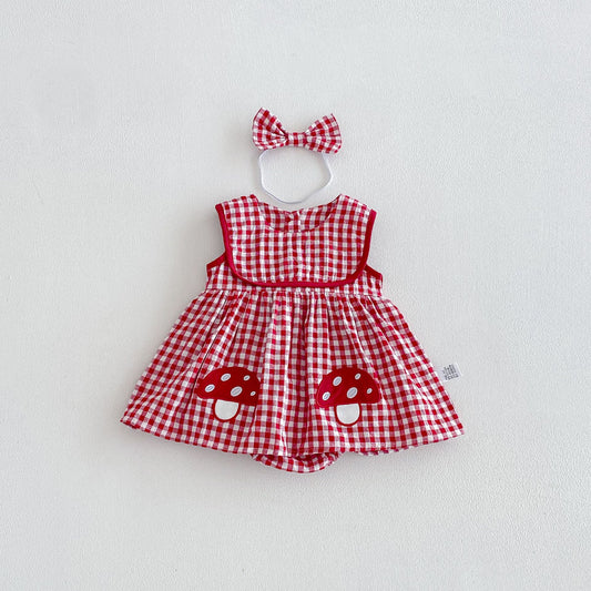 Design Summer Baby Kids Girls Sleeveless Plaid Bodysuit Dress