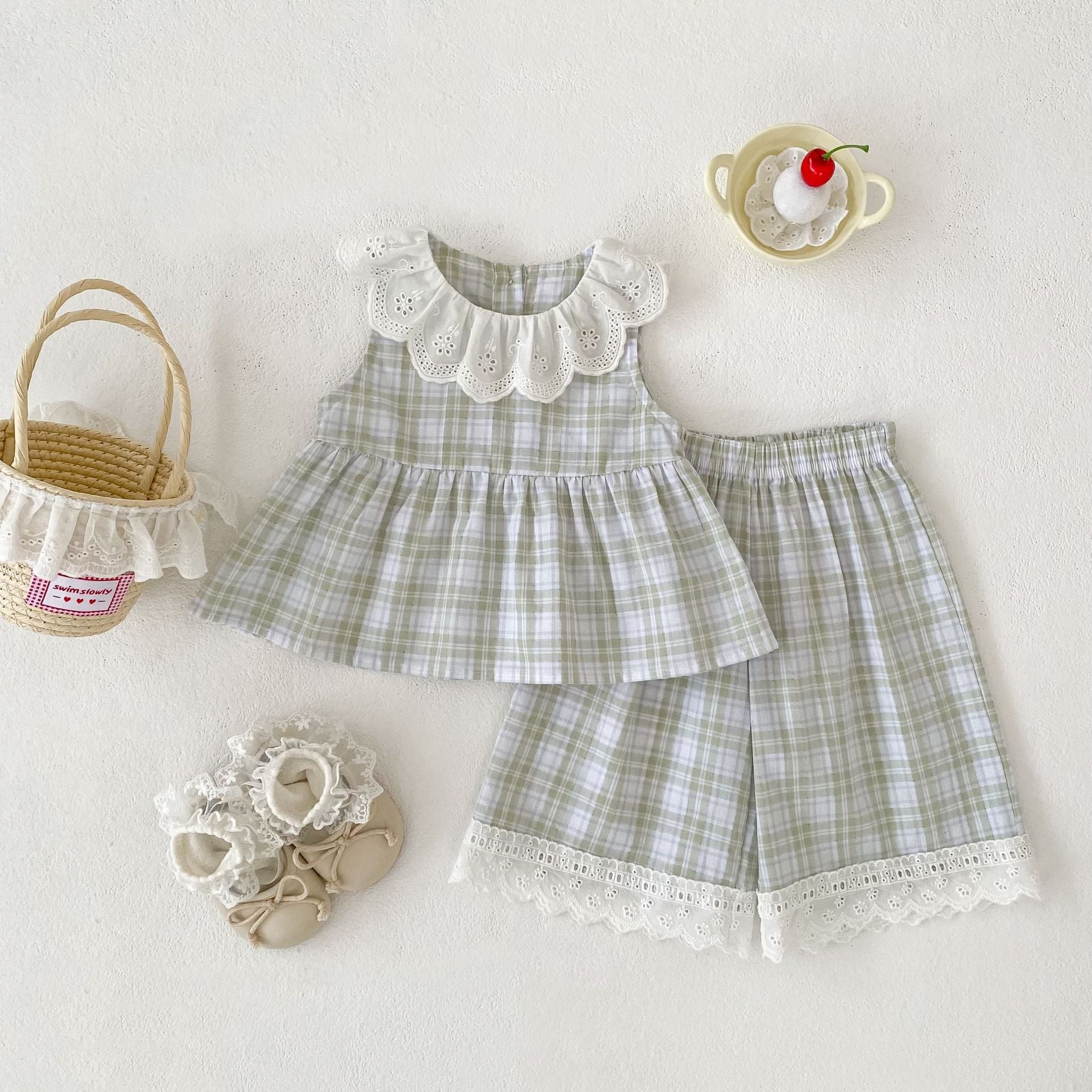 Arrival Summer Baby Kids Girls Sleeveless Plaid Pattern Top and Pants Clothing Set, MyKids-USA®, Baby & Children's Outfits, MyKids-USA - Size/Age - 73 (6-9M) - Color - Green -  -  - TR2605202242-A.