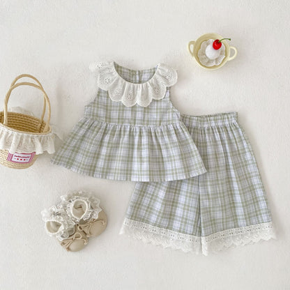 Arrival Summer Baby Kids Girls Sleeveless Plaid Pattern Top and Pants Clothing Set, MyKids-USA®, Baby & Children's Outfits, MyKids-USA - Size/Age - 73 (6-9M) - Color - Green -  -  - TR2605202242-A.
