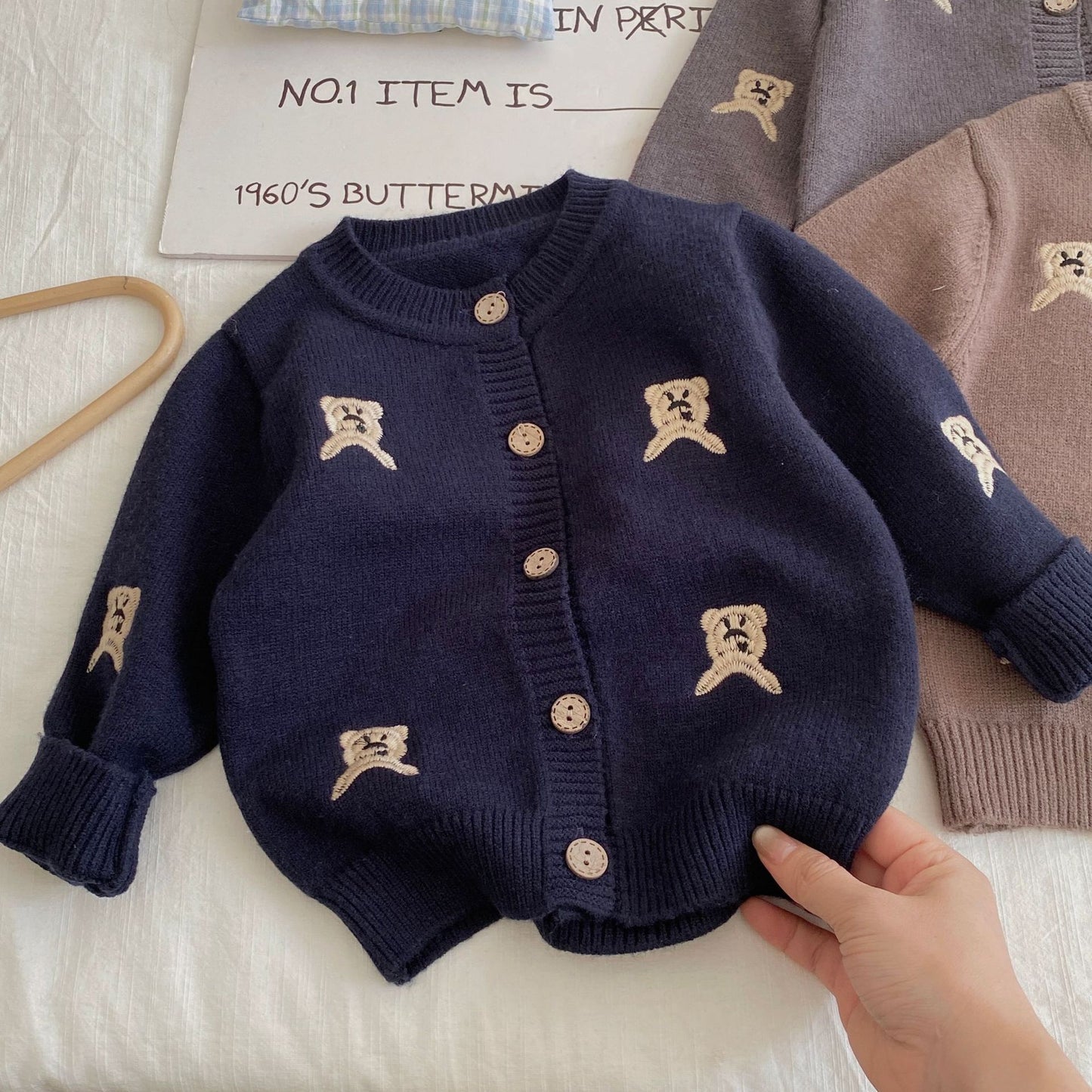 Autumn and Winter Arrival Baby Kids Unisex Embroidery Pattern Long Sleeves Casual Cardigan