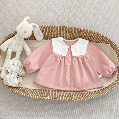 Spring Arrival Baby Girls Color Patchwork Long Sleeves Embroidered Pattern Collar Top, MyKids-USA®, Baby & Toddler Tops, MyKids-USA - Size/Age - 73 (6-9M) - Color - Pink -  -  - TR2601181737-B.