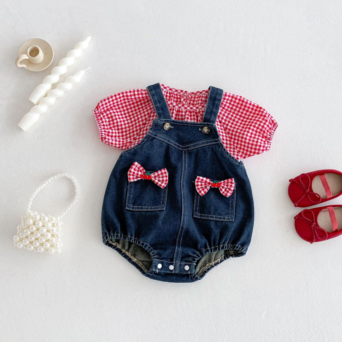 Summer Hot Selling Baby Kids Girls Sleeveless Pocketed Denim Strap Onesies Overalls and Red Plaid T-Shirt Clothing Set, MyKids-USA®, Baby & Toddler Outfits, MyKids-USA -  -  -  -  -  -  - 