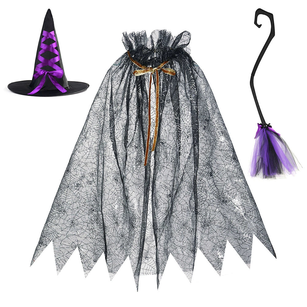Arrival Dark Halloween Essential: Girls’ Witch Wizard Hat, Cloak, and Broom Set, MyKids-USA®, Costume Sets, MyKids-USA - Size/Age - Average - Color - Blue -  -  - TR2508202017-B.