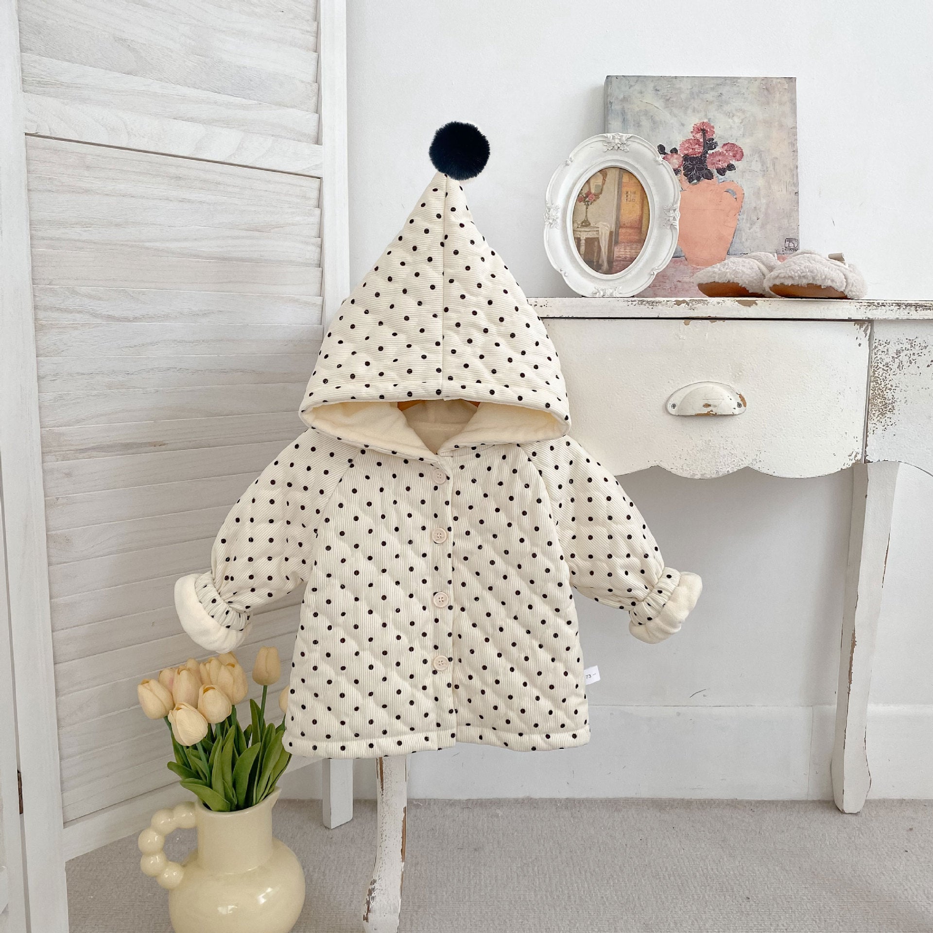 Winter Arrival Baby Kids Unisex Dots Pattern Long Sleeves Fleece-lined Hooded Coat, MyKids-USA®, Baby & Toddler Coats & Jackets, MyKids-USA - Size/Age - 73 (6-9M) - Color - Beige -  -  - TR2511291849-A