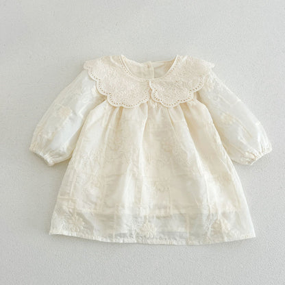 MyKids-USA® Autumn Flowers Embroidered Solid Color Baby Kids Girls Princess Dress