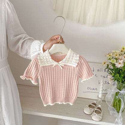 Arrival Summer Baby Kids Girls Hollow-Out Pattern Color Patchwork Top, MyKids-USA®, Baby & Children's Tops, MyKids-USA - Size/Age - 73 (6-9M) - Color - Pink -  -  - TR2604262333-B.