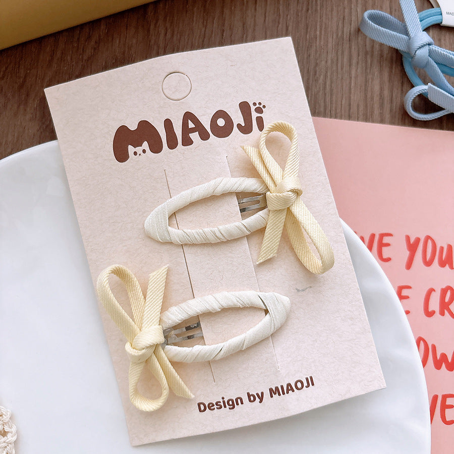 Collection of 2 Butterfly-bow Decorated Hair Clips and Hair Ties, MyKids-USA®, Hair Pins, Claws & Clips, MyKids-USA - Size/Age - Average Size (0-12Y） - Color - Light Yellow -  -  - TR2601061130-E.