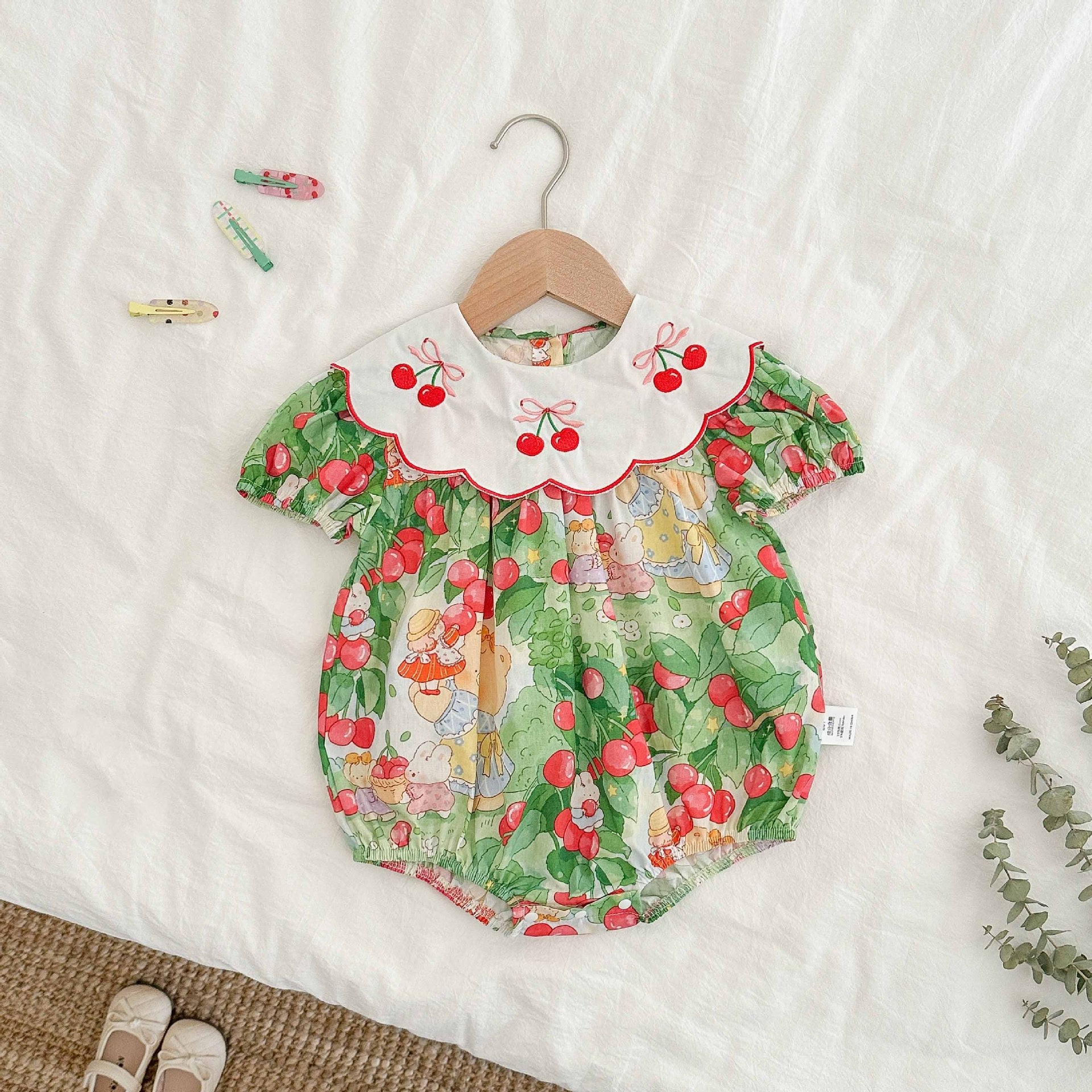 Summer Arrival Baby Girls Cute Short Sleeves Color Patchwork Cherry Pattern Onesies, MyKids-USA®, Baby One-Pieces, MyKids-USA - Size/Age - 66 (3-6M) - Color - Red -  -  - TR2505231949-A
