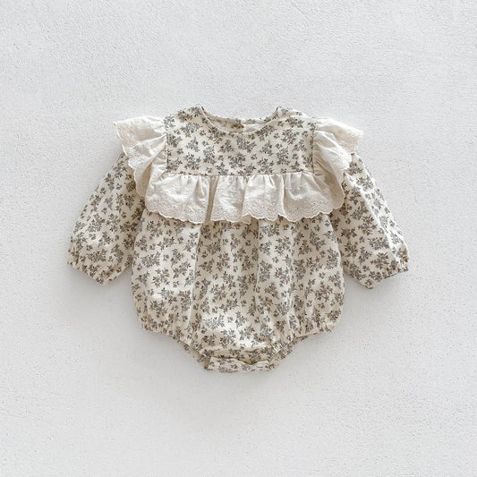 New Arrival Baby Girl Lace Jacquard Long Sleeve One Piece