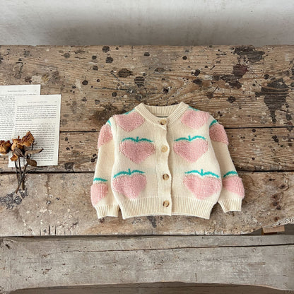 New Arrival Baby Girl Peach Embroidery Cardigan Combo Overalls In Sets